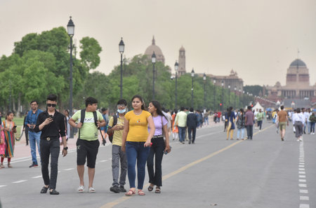 NEW DELHI INDIA APRIL 23 2023 People enjoying pleasant weather on April 23 2023 in New Delhi India The rain and cool winds are the result of a western disturbance that has been affecting northwest India Another western disturbance is set to hit the westerのeditorial素材