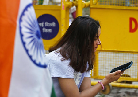 NEW DELHI INDIA APRIL 24 2023 Indian Wrestler Vinesh Phogat seen during their protest against the...
