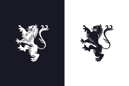 design of a standing rampant heraldic lion on light and dark backgrounds. Heraldry designのイラスト素材