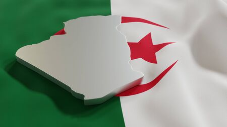 3d map of Algeria resting on national flag backdrop. 3d illustrationの写真素材