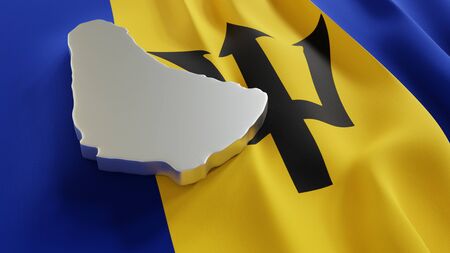 3d map of Barbados resting on national flag backdrop. 3d illustrationの写真素材