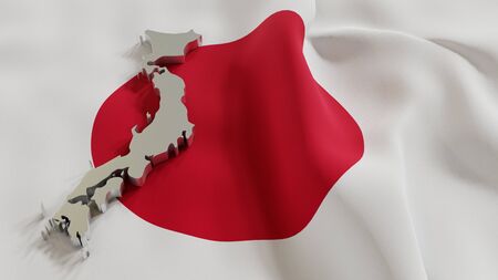 3d map of Japan resting on national flag backdrop. 3d illustrationの写真素材