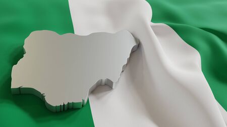 3d map of Nigeria resting on national flag backdrop. 3d illustrationの写真素材
