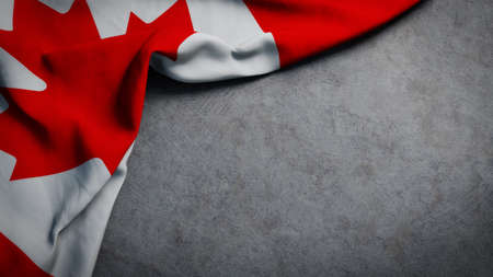 Flag of Canada on concrete backdrop. Canadian flag background with copy spaceの写真素材