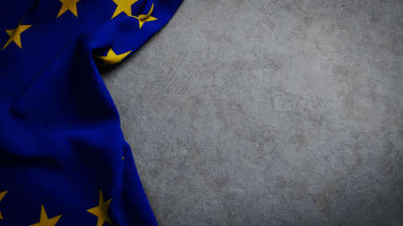 Flag of the European Union on concrete backdrop. EU flag background with copy spaceの写真素材