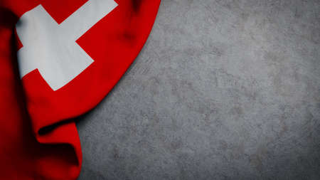 Flag of Switzerland on concrete backdrop. Swiss flag background with copy spaceの写真素材