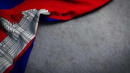 Flag of Cambodia on concrete backdrop. Cambodian flag background with copy spaceの写真素材