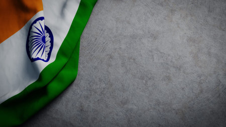 Flag of India on concrete backdrop. Indian flag background with copy space