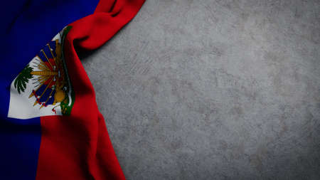Flag of Haiti on concrete backdrop. Haitian flag background with copy spaceの写真素材