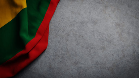 Flag of Lithuania on concrete backdrop. Lithuanian flag background with copy space