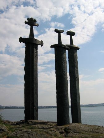 Three swords at Hafrsfjordの写真素材