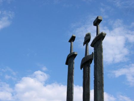 Three swords at Hafrsfjordの写真素材