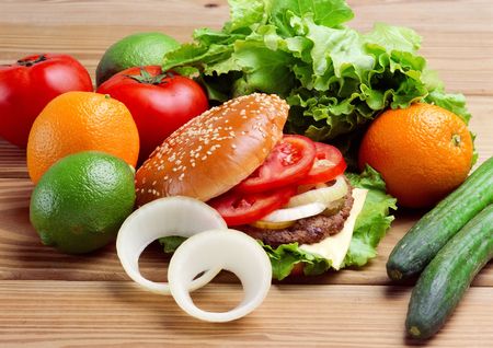 Vegetable and Fruits on the floor の写真素材