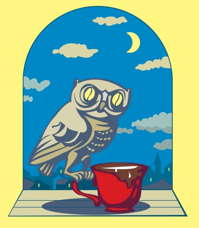 Image of owl on the cup of coffee のイラスト素材