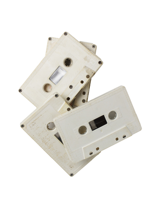 vintage white cassettes tape isolated white backgroundの写真素材