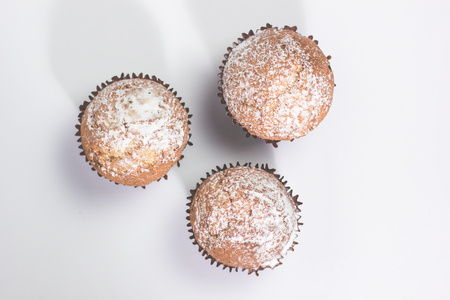 Fresh homemade delicious muffins with sugar powderの写真素材