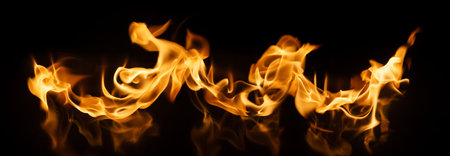 Fire Flames on black background - Banner