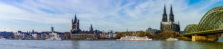 Panorama of Cologne with Great St. Martin Church, Cologne Cathedral, Hohenzollern Bridge and the Rhine river, Germanyのeditorial素材