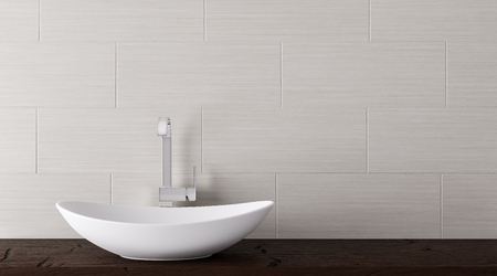 Close up of bathroom vanity basin on a wodden top vanity 3D-Illustrationの写真素材