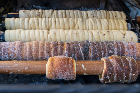 Trdelnik - traditional cake and sweet pastry from Czech Republic, Slovakia and Hungary