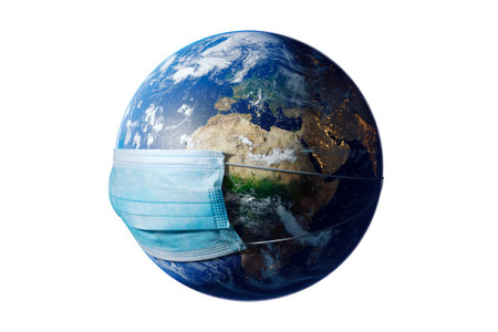Earth  Surgical Mask - Virus Infection -   Coronavirus - 2019-nCoV, SARS-CoV-2  virus concept. 3D...