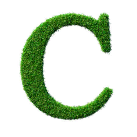 Letter C made of green grass isolated on white background 3D illustration - Part of a seriesの写真素材