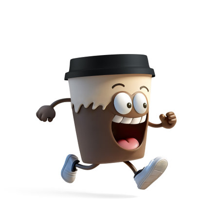 Cute running coffee to go cup character isolated on white background - Generative AIの素材