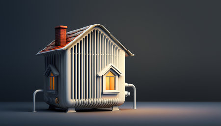 Home heating radiator in the form of a house - Generative AIの素材