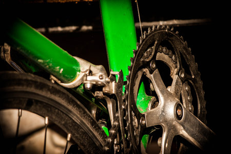 Close-up of the road-bike s cranksetの写真素材