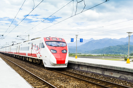 Train on the railway in Taiwanのeditorial素材