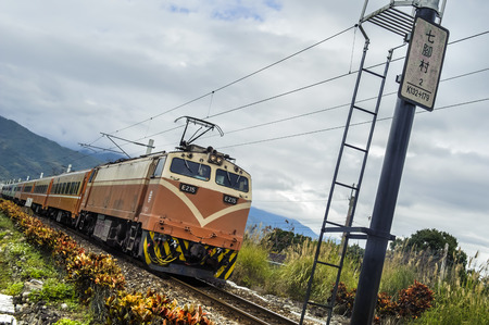 Train on the railway in Taiwanのeditorial素材