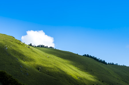 Scenic of Mountain on heaven above the ground. Good background for you to put text or people on the ground.の写真素材