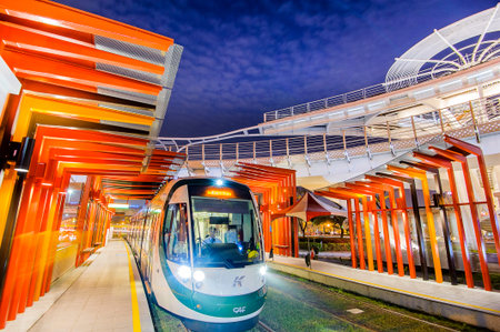 KAOHSIUNG - TAIWAN 5 January 2016: Taiwan's first light rail transit in Kaohsiung, static testing,...
