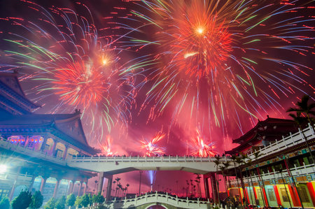 holiday firework over a temple