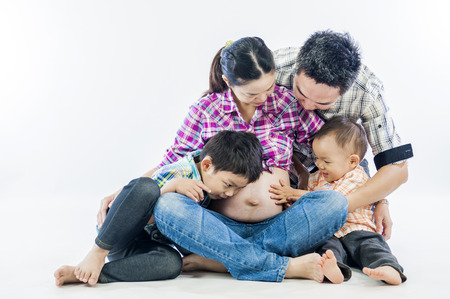 Portrait of Happy Family. Isolated on white backgroundの写真素材
