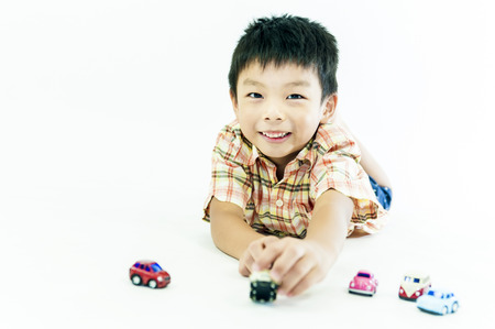 One children boys play toy carsの写真素材