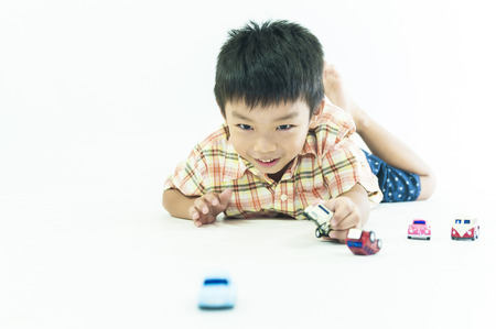 One children boys play toy carsの写真素材