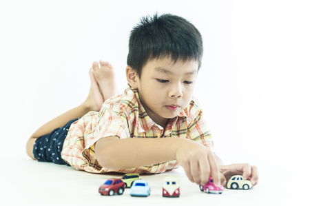 One children boys play toy carsの写真素材