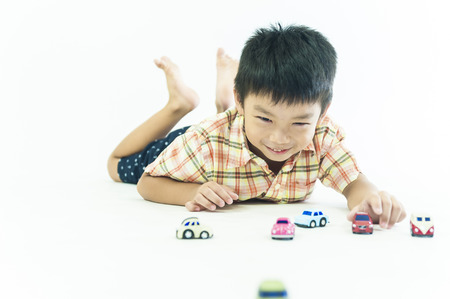 One children boys play toy carsの写真素材