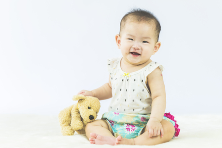 bright portrait of adorable babyの写真素材