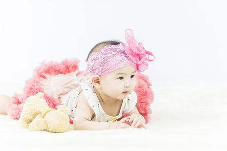 bright portrait of adorable babyの写真素材