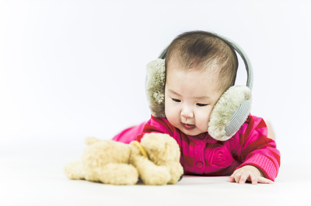 bright portrait of adorable babyの写真素材