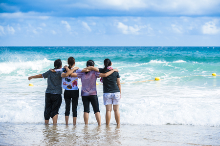 KENTING,TAIWAN - people at white sand beachの写真素材