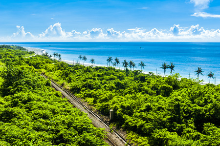 Train rail near the sea in Taitungの写真素材