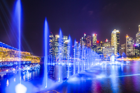 SINGAPORE - CIRCA APRIL 2017: City skyline, Marina Bay and Raffles Placeのeditorial素材