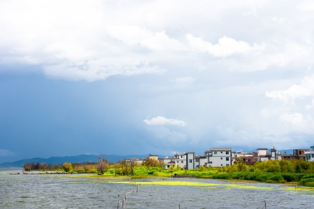 Lakeside village in the Dali Yunnan Chinaの写真素材