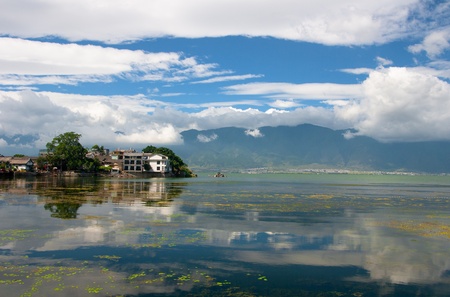 Lakeside village in the Dali Yunnan Chinaの写真素材