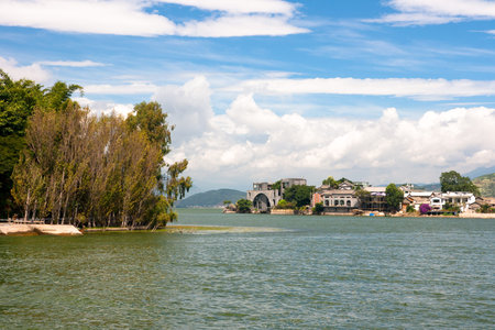 Lakeside village in the Dali Yunnan Chinaの写真素材