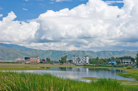 Lakeside village in the Dali Yunnan Chinaのeditorial素材