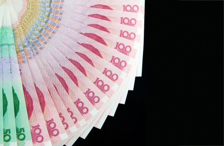 Chinese currency on black backgroundの写真素材